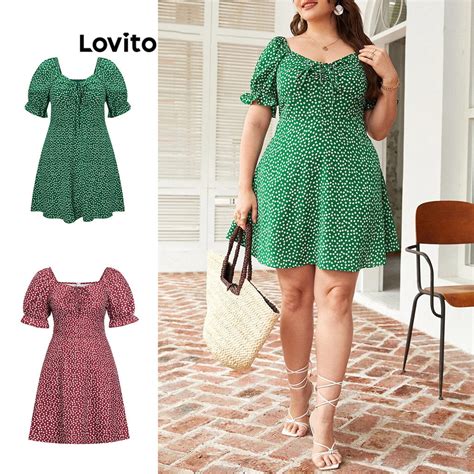 Lovito Women Boho Ditsy Floral Plus Size Dress LBE05153 Shopee