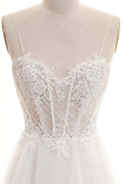 Casual High-Low Illusion Corset Lace Beach Wedding Dress – DesignFormal