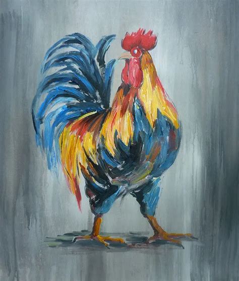 Contemporary Abstract Palette Knife ROOSTER Oil Painting Art 743-in ...