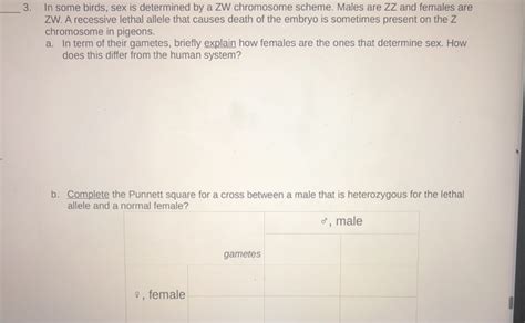 Solved In Some Birds Sex Is Determined By A Zw Chromosome Chegg
