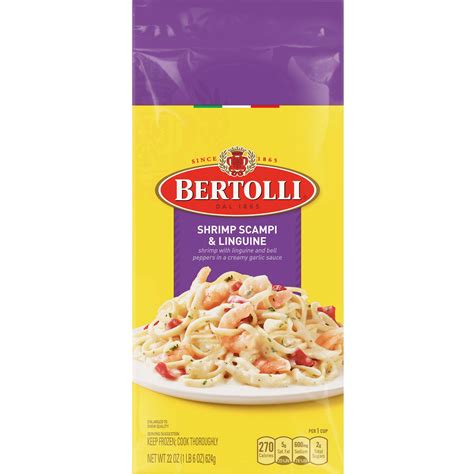 Bertolli Shrimp Scampi Linguine Frozen Meals With Bell Peppers In A