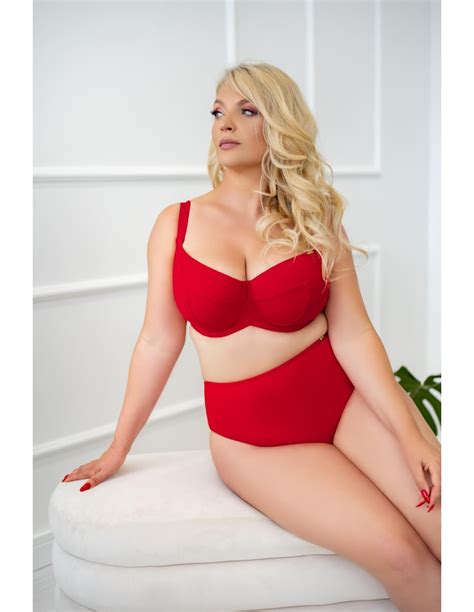 Reggiseno Bikini Costume Da Bagno Curvy Con Coppe Morbide Intere A Costine Madera Rosso