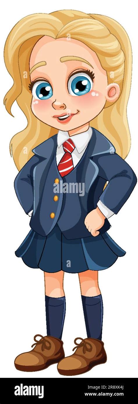 Cute Blonde Girl Student In School Uniform Illustration Stock Vector Image Art Alamy