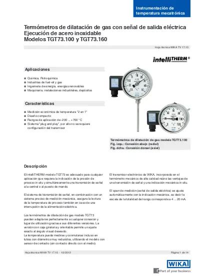 Termómetros de dilatación de gas con señal de salida eléctrica