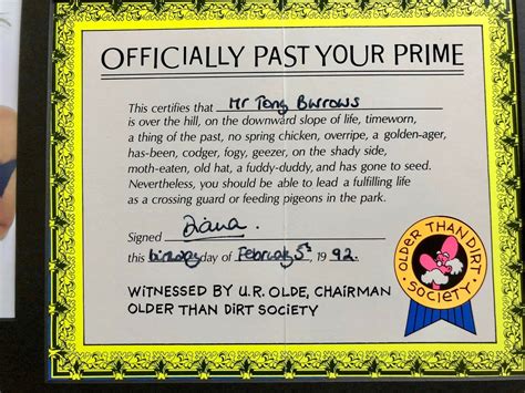 Princess Diana Bas Past Your Prime Autograph Birthday Certificate