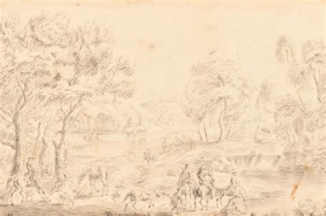 Fine 17th Century Dutch Old Master Watercolor Drawing Hunting Party