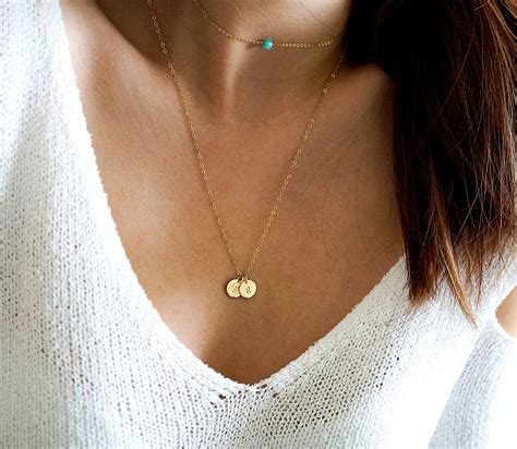 Tiny Personalized Gold Disc Necklace Dainty Initial Necklace Etsy