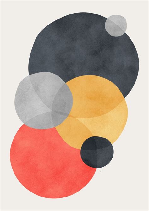 An Abstract Painting With Black Yellow And Red Circles On The Bottom