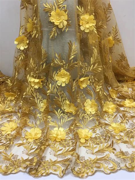 Latest Style Yellow D Beaded Lace Fabric Fashion African Net Lace