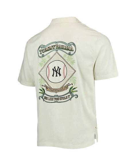 Tommy Bahama Mens Cream New York Yankees Baseball Camp Button Up Shirt