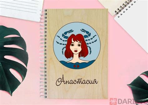 Деревянный именной блокнот "Рак"