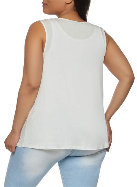 Plus Size Lace Trim V Neck Tank Top