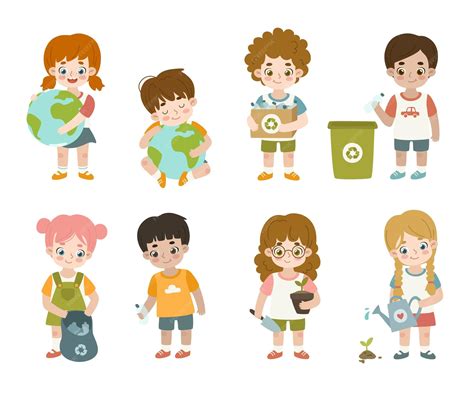 Crianças Cuidando Do Meio Ambiente - Conjunto de diversas crianças cuidam do meio ambiente. | Vetor Premium