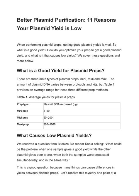 Better Plasmid Purification 11 Reasons Your Plasmid Yield Is Low So