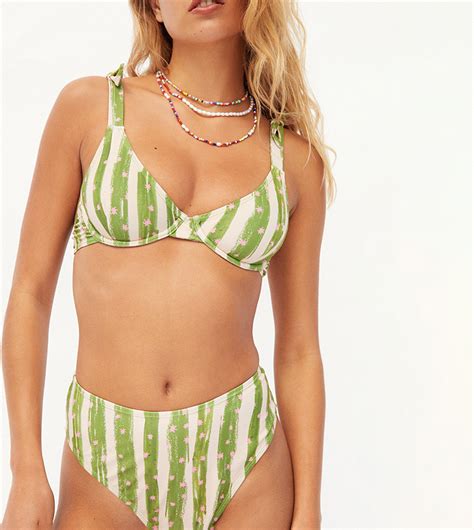 Buy Warehouse Tatiana Alida X Warehouse Painted Stripe Underwired Bikini Set In Green