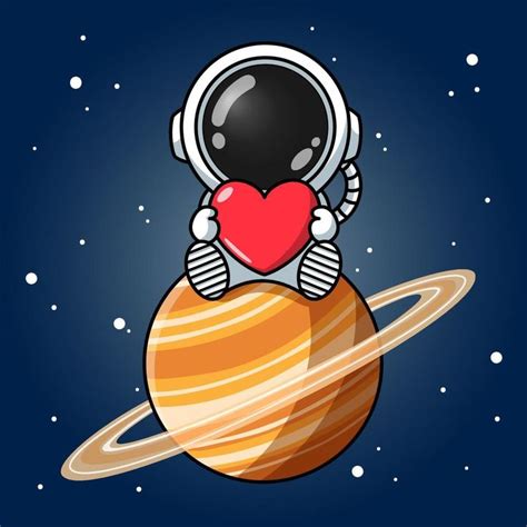 lindo astronauta sosteniendo el corazón del amor en el saturno Милые