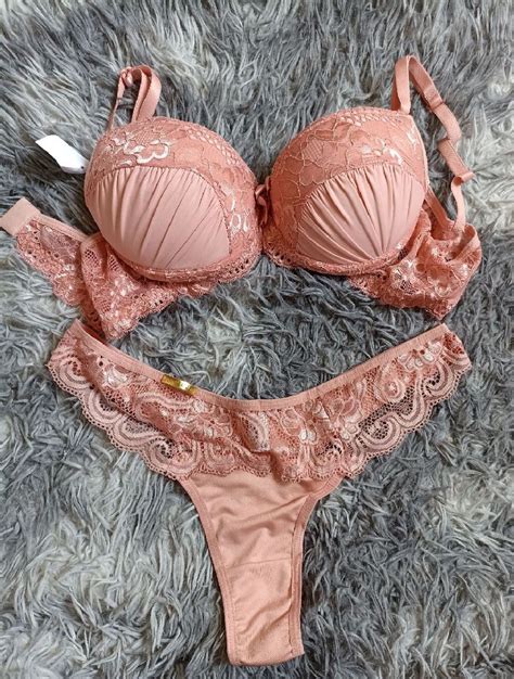 Conjunto Sutiã e Calcinha Drapeado Fio Rosa Lingerie Feminina Femme Fattale Nunca Usado