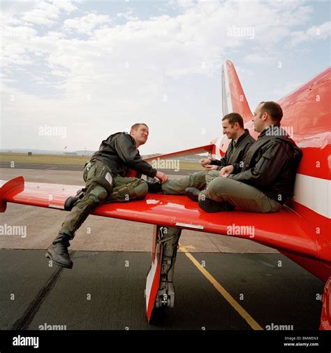 Pilots of the 'Red Arrows', aerobatic team, relax before a transit Stock Photo, Royalty Free ...