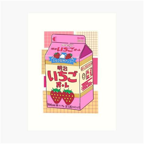 Cute Japanese Strawberry Milk Drink Art Print For Sale By