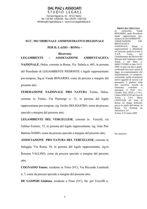 Ricorso al TAR del Lazio. - Grupposenzasede.it