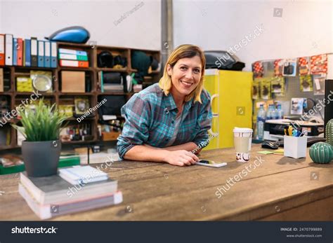 Portrait Happy Blonde Woman Entrepreneur Looking Stock Photo Shutterstock