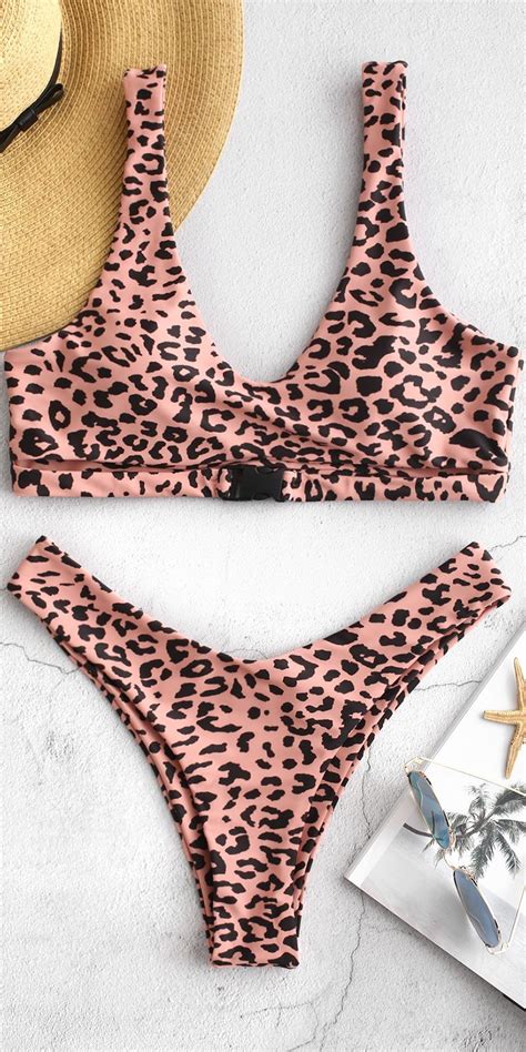 Leopard Buckle High Leg Bikini Set High Leg Bikini Bikinis