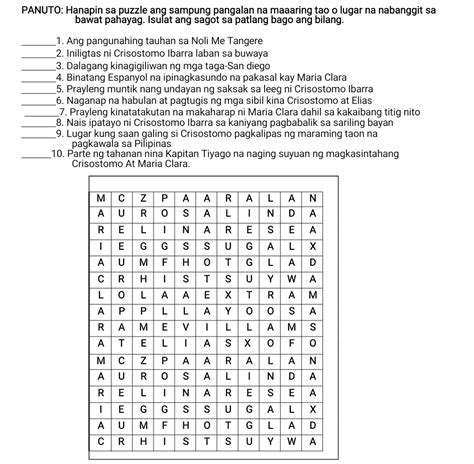 Panuto Hanapin Sa Puzzle Ang Sampung Pangalan Studyx