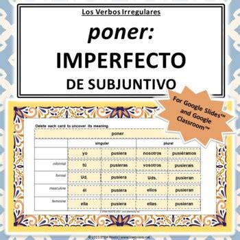 Los Verbos Irregulares Poner Subjuntivo Imperfecto Google Slides