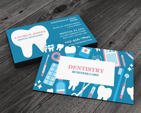 Dentistry Service Premium Business Card With Fun Dental Clipart Pattern Etsy