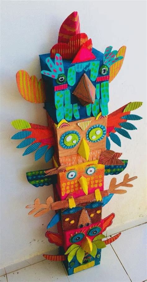 Cardboard Totem Art For Kids Crafts Art Lessons