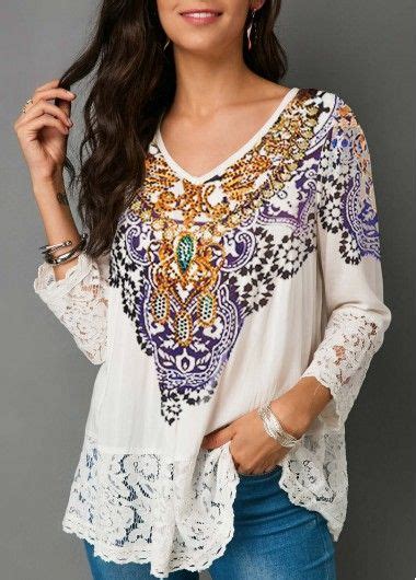 Lace Patchwork Three Quarter Sleeve Blouse Usd 2921