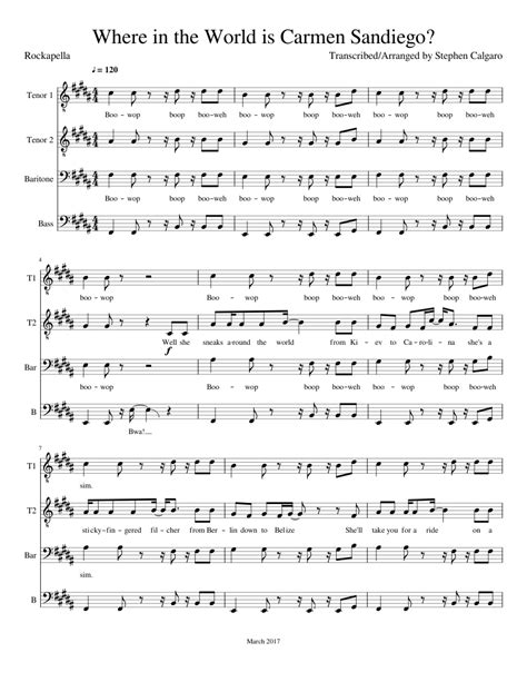 Where in the World is Carmen Sandiego - Rockapella (TTBB) sheet music for Piano download free in ...