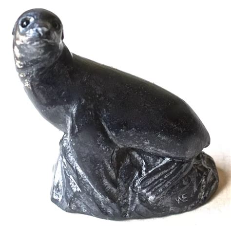 Vintage Canada Eskimo Inuit Art Carved Stone Seal Figurine Signed We