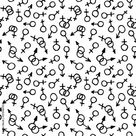 Seamless Pattern With Female And Male Gender Symbols Hand Drawn Outline Doodle Icon Sex And