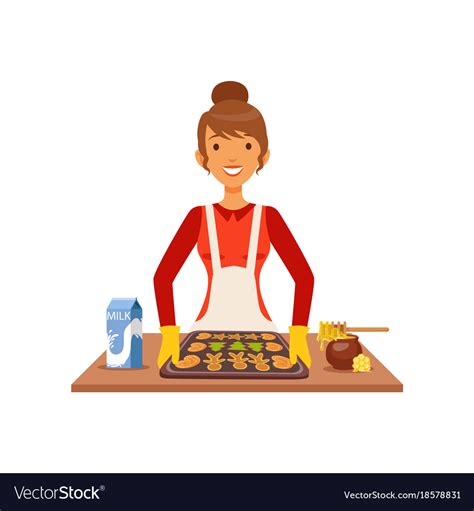 Young Woman Baking Cookies Housewife Girl Cooking Vector Image