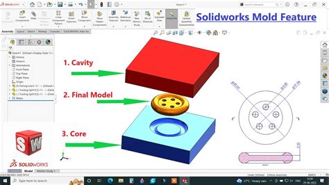 Solidworks Mold Tutorial How To Design Mold Core And Cavity Of Button