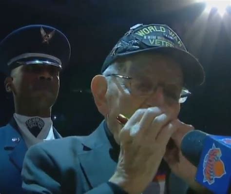96 Yr Old Veteran Takes The Mic To Play The National Anthem On Harmonica