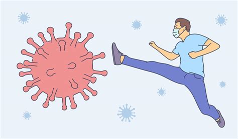 Coronavirus Fighting Infection Protection Concept Young Man Cartoon