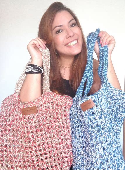 Bolsa Croche Moderno Barbante Vermelho Nude Sacola Praia Elo