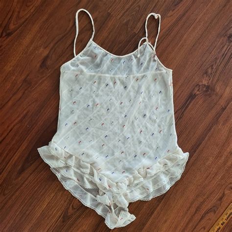Intimates Sleepwear Vintage Sheer Ivory Ruffle One Piece Lingerie S Poshmark