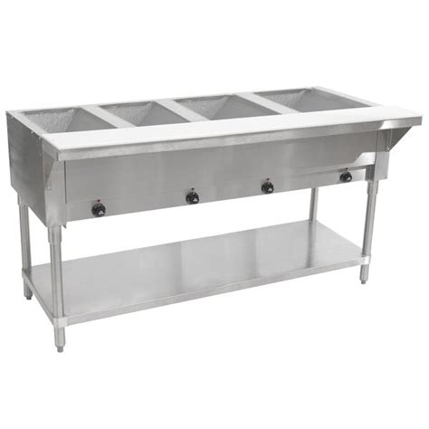 Advance Tabco SW 4E 120 Four Pan Electric Hot Food Table With Undershelf Sealed Well 120V