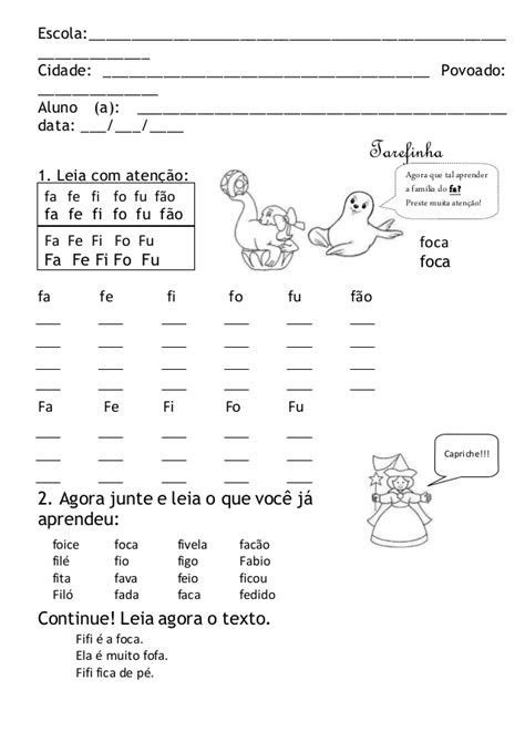 Atividade Familia Silabica Fa Fe Fi Fo Fu - Atividades Com A Família Silábica Do F - FA FE FI FO FU | Portuguese ...