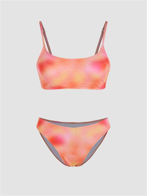 Tie Dye U Neckline Bikini Swimsuit For Music Festival Live House Vacation Swimming Pool Beach