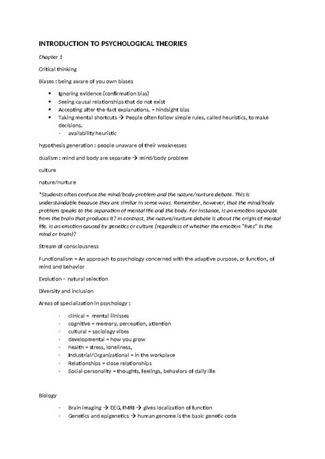 Sv Introduction To Psychological Theories Introduction To