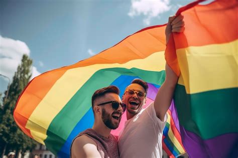 Ilustración generativa de ia de retrato de dos hombres gay enamorados y muy emocionados en las