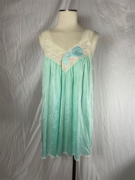 Vintage Lingerie Shadowline Minty Blue Green Nylon Sl Gem