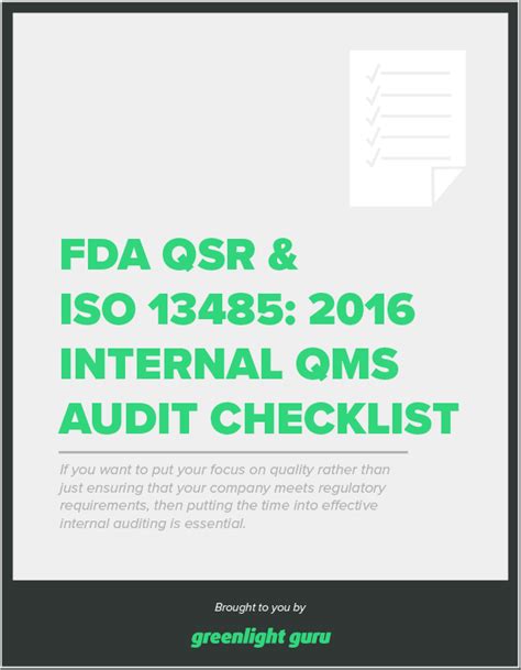 Fda Qsr And Iso 134852016 Qms Internal Audit Checklist Free Download