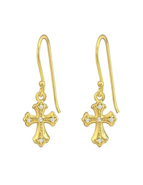 Boucles D Oreilles Croix Zircons Argent Et Plaqu Or