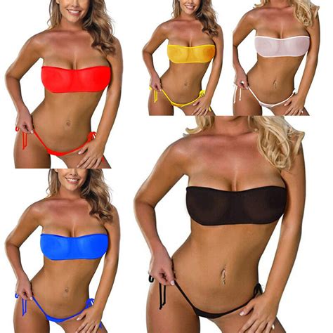 2Pcs Womens Sexy Bikini Set Bra Top Mini G String Thong Swimwear