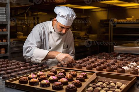 male master chef chocolatier working in artisanal professional ...